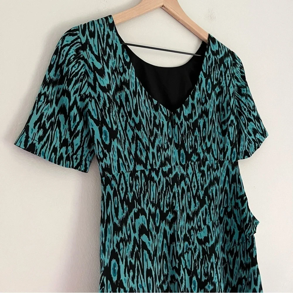 NWT Nanette Lepore‎ Silk Ruffle Women’s Chloe Dress in Blue and Black Size 0